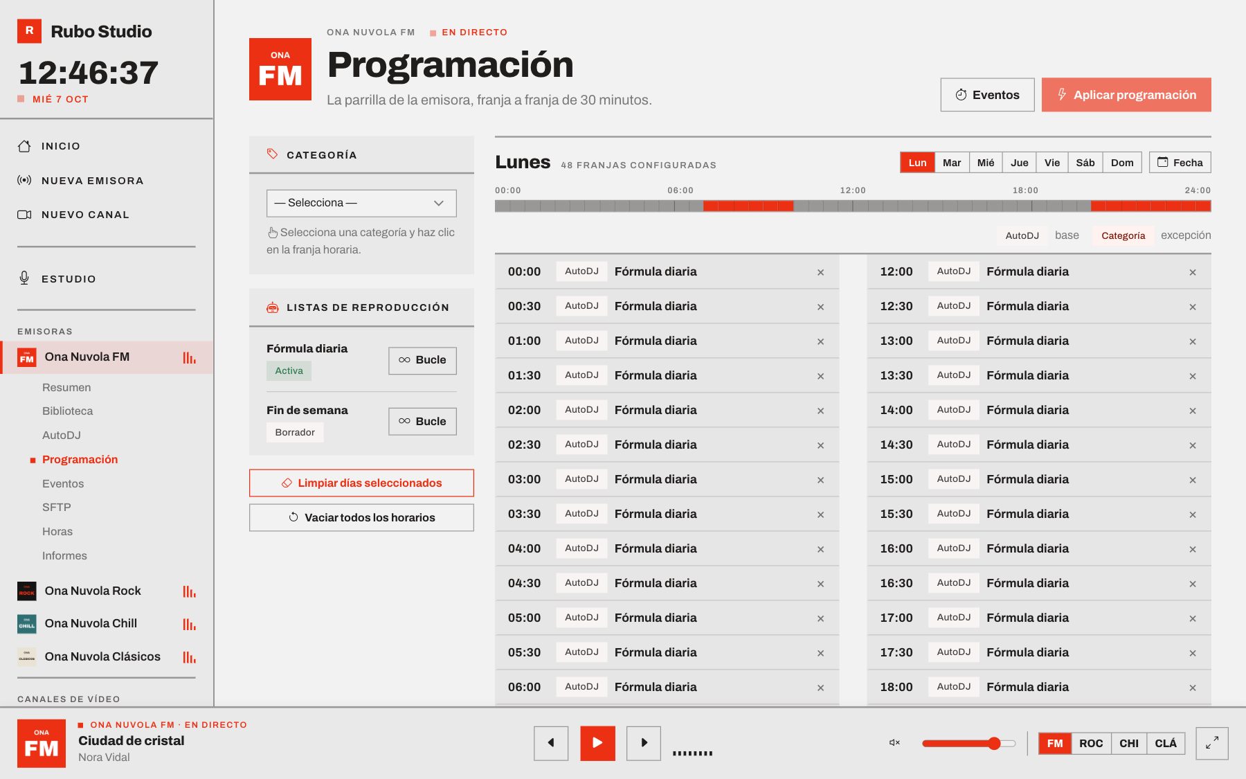 Parrilla semanal de programación por franjas de 30 minutos